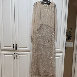 Candalite Elegant Gold Sequin Evening Gown with cape size XL